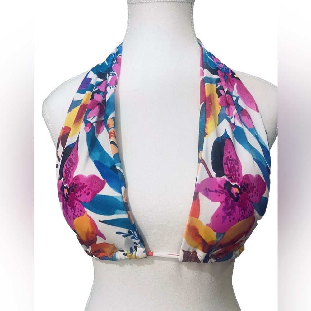Cataleya Sliding Halter/Bikini Top Fiji White/Multicolor Floral Print Size S
